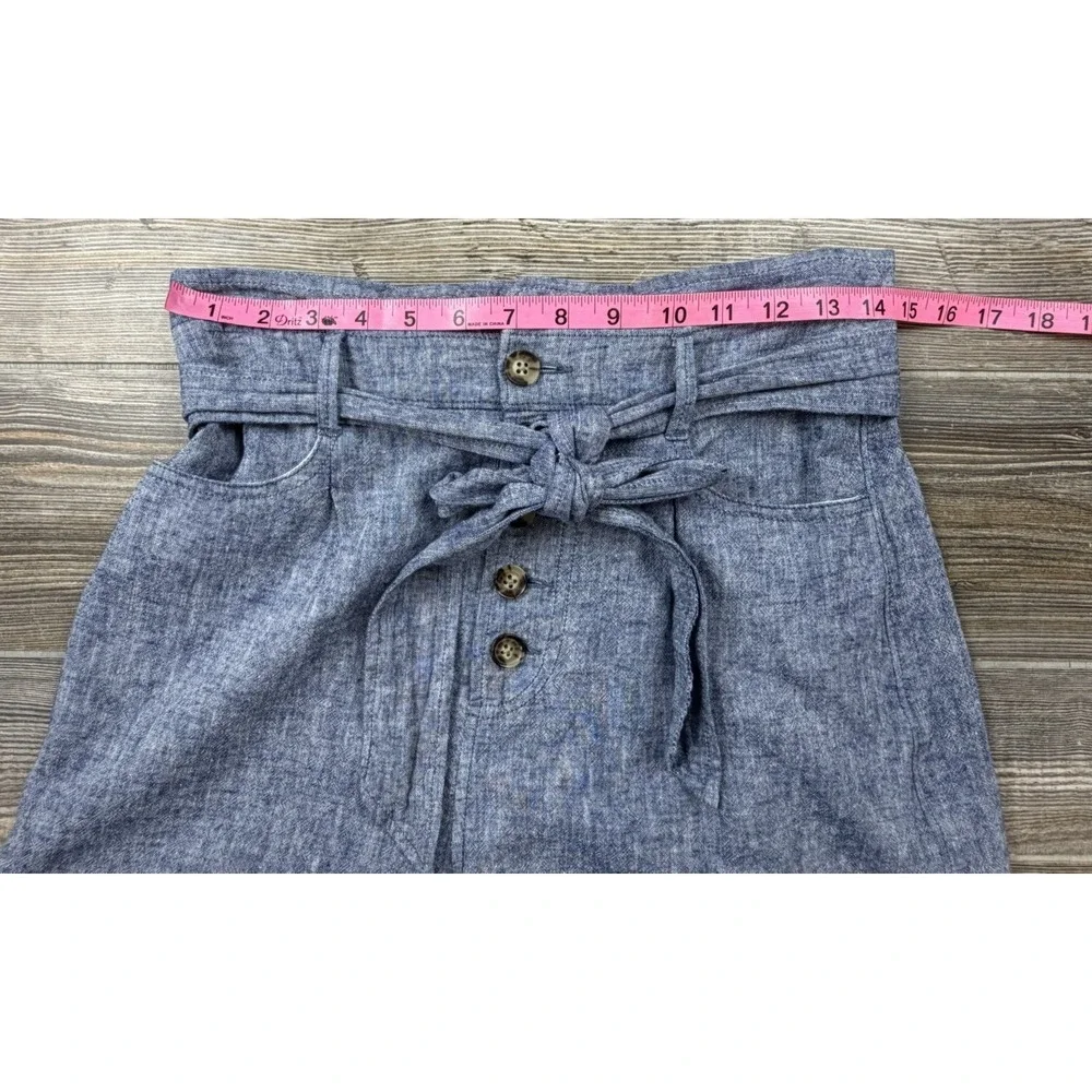 Express Shorts Shortie Extreme High Rise Blue Linen Blend Belted Pockets Small